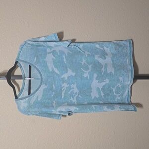Free People Blue and White Camo Short Sleeve Tee